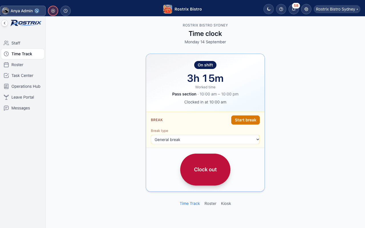 On shift on desktop — Rostrix Bistro